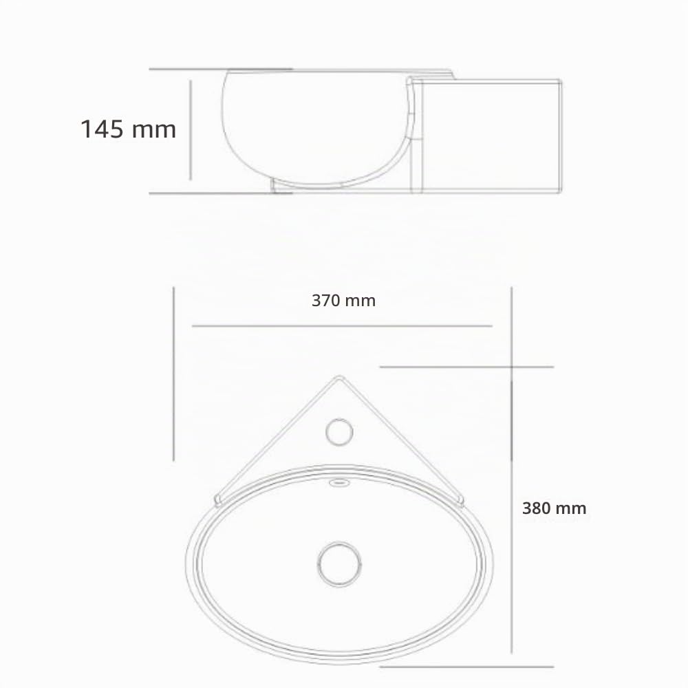 Durovin Bathrooms - Lavabo da bagno in ceramica, da appendere alla parete, salvaspazio, per guardaroba e bagno, forma rotonda compatta (400 x 380 x 145 mm)