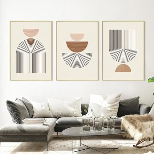 Affiches abstraites de lignes géométriques beiges déco murale bohème salon 3 toiles 50x70