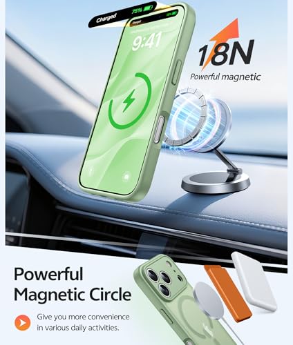 Image of FNTCASE for iPhone 17 Pro Case: [Compatible with Magsafe] Translucent Matte Cases with [Full Camera Protection] [Screen Protector] Military Grade Shockproof Protective Phone Cover - Light Moss