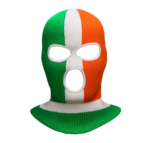 FIGCY Irish Balaclava for Men Ireland Tri-Colour Knitted Face Mask Stretch Fit Balaclava for St. Patricks Day Skiing and Winter Tortoiseshell Kneecap Design Ireland Gifts