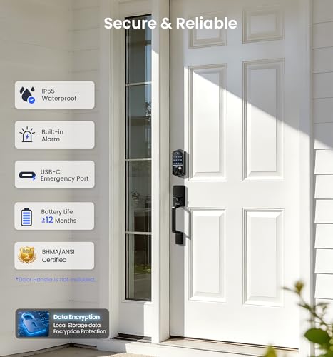 Veise VE017 Fingerprint Smart Door Lock with App Control, Matte Black - Image 5