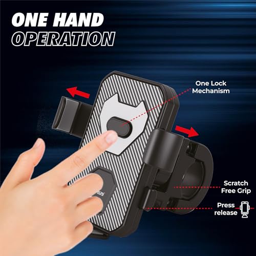Image of Kratos Mobile Holder for Bike with One-Touch Lock, 360 Rotating Adjustable Phone Mount for Bike Handlebar, Heavy Duty Shockproof Mobile Stand for Motorcycles, Universal Anti-Slip Bike Mobile Holder