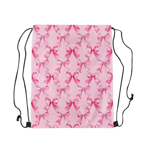 jejeloiu Watercolor Bows Drawstring Backpack 13x15.7inch Pink Bow Ribbon Waterproof Gym Drawstring BagsVintage Princess Themed Sports String Backpack2