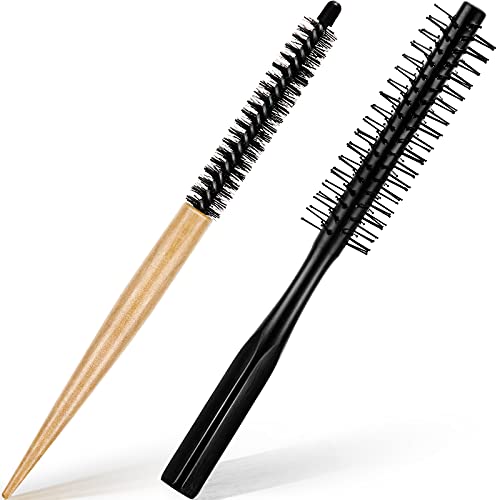 2 Pieces Small Round Brush Roller Comb Small Round Comb Brush Round Hair Brush Styling Hair Brush Salon Hairdressing Brush for Women Short Hair Bangs Adjustment Curly Hair Styling (Black)