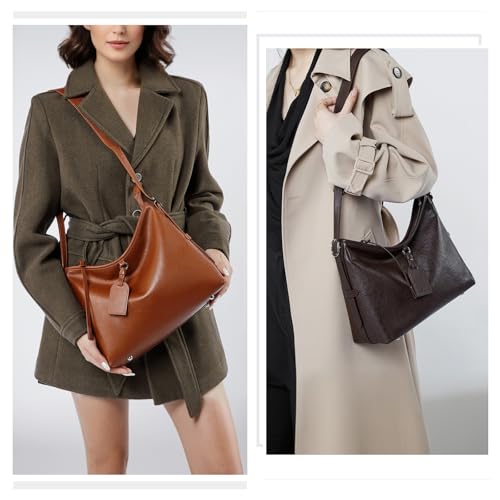 Image of Women Tote Handbags, Genuine Leather Hobo Purses Medium Shoulder Purses with a Adjustable Strap.(Coffee)