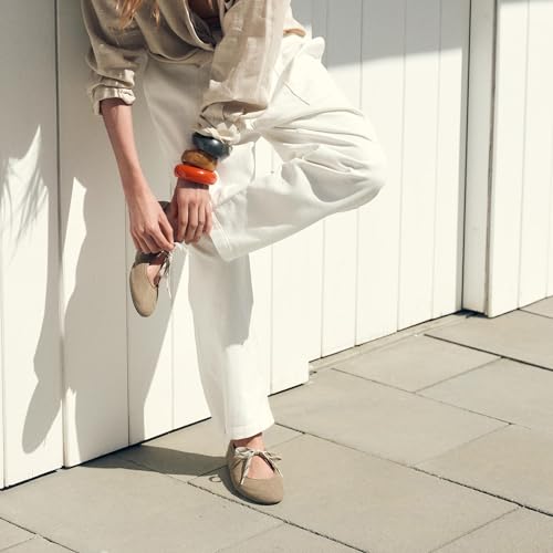 Suede Lace up Ballet Flats for Women-Round Toe Velvet Mary Jane Flats Strappy Cute Ballerina Shoes3