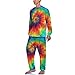 Oyihfvs Spiral Tie Dye Colorful Rainbow Hippie Pattern on Fabric Men's Pajama Set, Breathable Long Sleeve Loungewear PJ Set, Loose 2PCs Sleepwear Top & Bottom Lounge Long Pants Nightwear XL