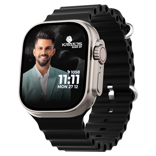 Image of Kratos SW18 Ultra Pro Smartwatch with 2.01 inch Touch Display, Advanced BT Calling, Wireless Charging Smart Watch, Voice Assistant, 100+ Sports Modes, Rotating Crown, Metallic Body, IP67, Heart Rate, SpO2