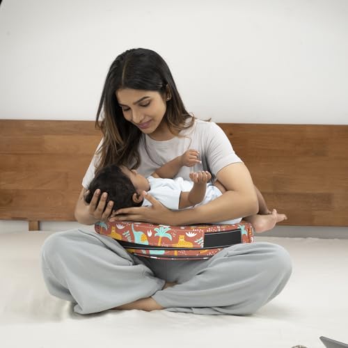 Image of Wakefit Foam Nursing Pillow for Breastfeeding & Baby Care | Ideal for Newborn with Adjustable Strap | 100% Cotton Removable Cover | Super Soft Foam for Posture Comfort | Jungle Zoo
