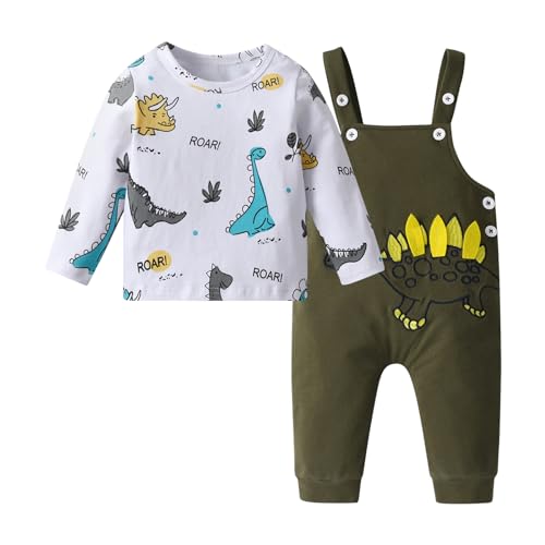 Infant Toddler Baby Boy Clothes Gentleman Outfits Suits Long Sleeve Shirts Suspender Pants 2Pcs Set Green 12-18 Months