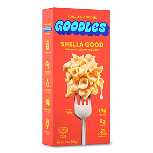Goodles Shella Good Aged White Cheddar and Shells Pasta - Nutrient Packed with Real Cheese, Fiber, Protein, Prebiotics, Plants, & Vegetables | Non-GMO, Organic Ingredients [Shella Good, 6 oz. 1 Pack]