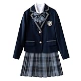 [ＮＯＭＳＯＣＲ] 5点セット 卒業式 スーツ 女の子 フォーマルスーツ 子供スーツ 中学生 高校生 ブレザー シャツ スカート リボン バッジ 入学式 受験 面接 卒服 jk制服 スカートスーツ (JP, アルファベット, S, ネイビー)