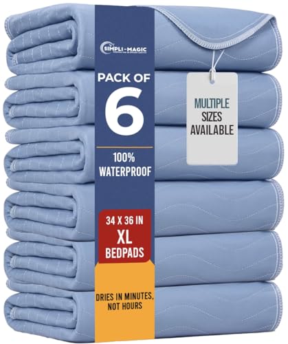 Simpli-Magic Washable Underpads, 34'x36' (Pack of 6) Heavy Absorbency Reusable Bedwetting...
