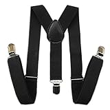 Child Kids Girls Boys Suspenders Braces, Fashion Adjustable Clip on Y-Back Elastic Suspenders with Strong Metal Clips for Boys and Girls Black