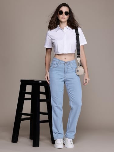 Image of Nifty Womens Mid Rise Denim Stretchable Straight Fit Boyfriend Jeans