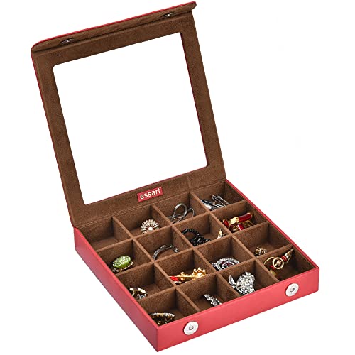 essart (Sarvika 16 Slots Earring Organizer Box, Jewellery Makeup Vanity Mutli Purpose, Makeup & Cufflinks Box, Cufflinks Box Vanity Jewellery (Colour – Maroon, Faux Leather)