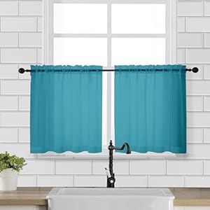 Ovzme small sheer tier curtains half kitchen curtain sheers light filtering farmhouse window panels rod pocket voile short curtain for bathroom 42w x 24l turquoise set of 2 panels  urban country home decor