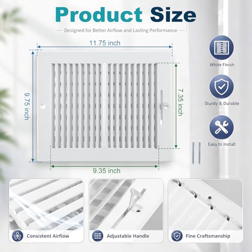 Zonon 6 Pcs 10 X 8 Inch Interior Size Ceiling Register Vent Cover White by Zonon - Used condition - Image 2
