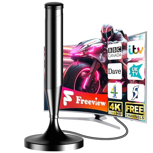 Antena de TV Interior 2025 Más Avanzada– Antena Digital para Smart TV, Compatible con Freeview, Base Magnética Fuerte, Alcance de hasta 480 km, Soporta 4K/1080p, Cable Coaxial de 5m