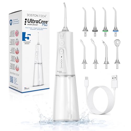 Aquapik Irrigador Dental Portátil, Irrigador Bucal Inalámbrico con 8 Boquillas y 4 Modos, Depósito 300 ml, USB C Recargable, IPX7, Water Flosser para Brackets, Implantes y Viajes (Blanco)