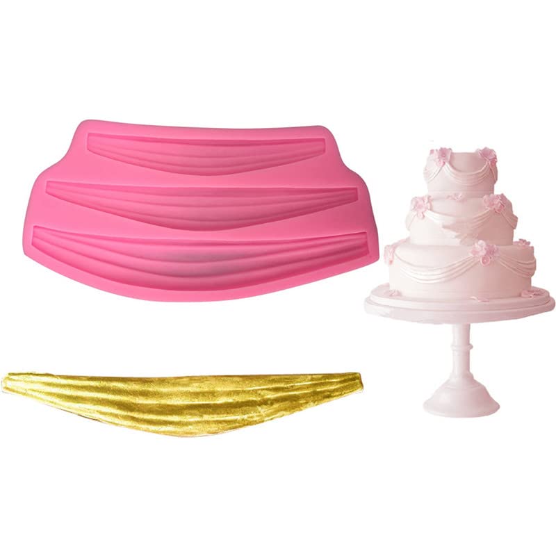 Guratapa Huge Vintage Swag Cake Border Wedding Palace Riband Silicone Molds for Fondant Candy Making Chocolate Mold Desserts Ice Cube Gum Clay Biscuit Plaster Resin Cupcake Topper Cake Decor Moulds