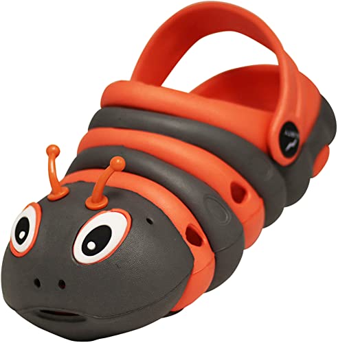 NORTY Toddler Clogs - Fun Baby Clogs With Comfortable Back Strap - Caterpillar Shoes for Kids - Playful Bug Shoes - Charcoal/Orange