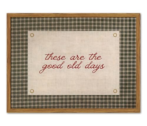Framed These Are The Good Old Days Wall Art, Vintage Family Inspirational Quote Pictures Wall Decor, Retro Green Gingham Paintings Prints Motivational Home Decor for Living Room Bedroom 12x16 inch