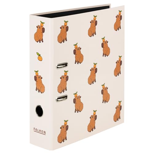 Falken Archivador con diseño Capybara, fabricado en Alemania, 8 cm de ancho, DIN A4, espejo interior negro, funda exterior laminada brillante, 1 unidad