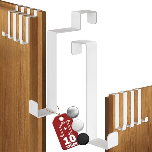 Menz Türhaken zum Einhängen 10 Stück Set in Weiß - 5 x Standard Kleiderhaken Tür + 5 x Türhaken Innenseite individuell verwendbar stabile Türgarderobe Türhakenleiste