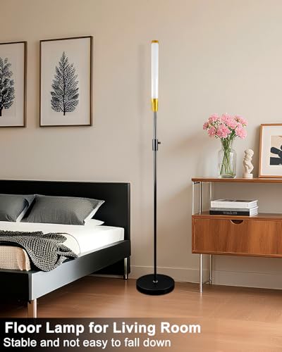Image of Lightdot 68IN LED Floor Lamps for Living Room, Stepless Dimmable(10-100% Brightness) Modern Standing Tall Lamp with Milky White Cylindrical LampHead,Mid Century Industrial Floor Lamp for Bedroom-Black