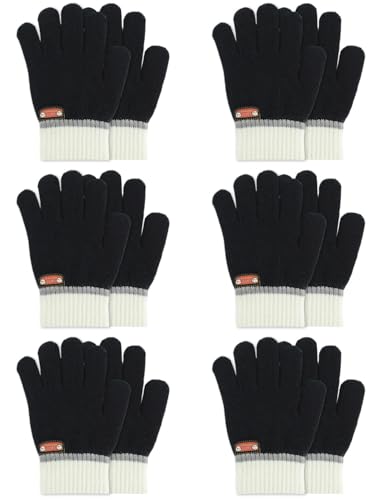6 Pairs of Kids Gloves Knitted Wool Gloves Children Full Fingers Stretchy Warm Mittens for Boys Girls