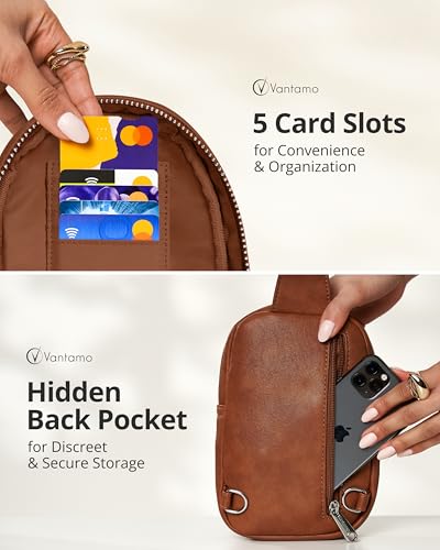Vantamo Sling Bag for Women Adjustable Strap, RFID & Anti-Pickpocket Clip Cross Body Bags for Women, PU Leather Pack4