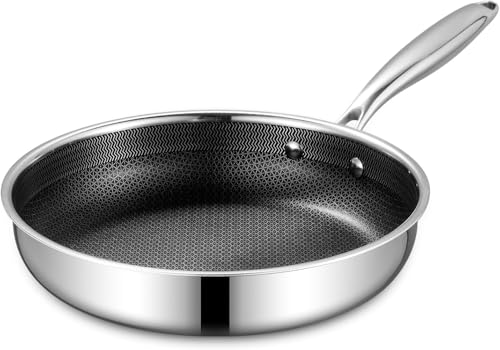 Image of housmat Nonstick 10 Inch Frying Pan, Hybrid Flat Skillet Deep Stainless Skillets Crepes, Pancakes, Steak Eggs Stay-Cool Handle, Dishwasher & Oven Safe, PFOA Free Cookware Compatible with All Cooktops