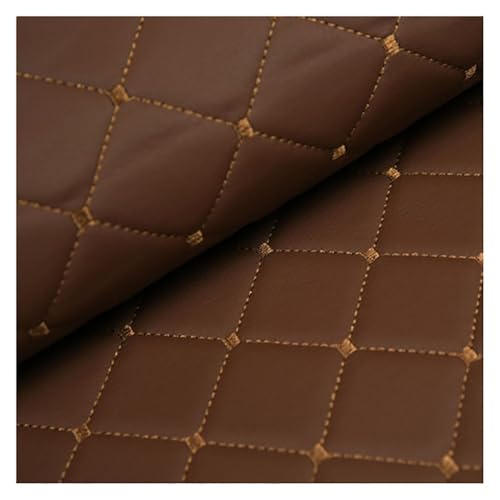 PU Tela De Piel Sintética Venta De Polipiel Por Metros 160 Cm De Ancho Por Metros De Polipiel -para Cojines De Coche, Tejido De Piel Sintética Pespuntada(Brown square,1.4X8m)