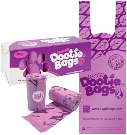 GoGo StikHappy Dootie Bags® Medium Pet Poop Bags, 12 Count Rolls Easy Tie Handles for Roll Dispensers. Strong, Leakproof. Made with Corn Starch. Convenient for Walks. Fits Catch N Go Pooper Scoopers.