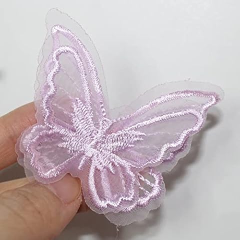 SUNMOVE 10pcs Embroidery Butterfly Sew On Patch Badge Wedding Bridal Dress Embroidered Applique Sewing Craft DIY (Light Purple, 2.36 x 1.96inch) Cover