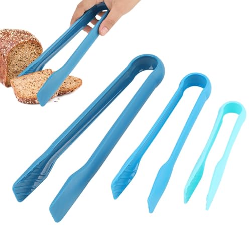 Pinze multifunzionali in silicone 3 pezzi, pinze per alimenti in plastica che servono pinze per pane Utensili da cucina (blu)