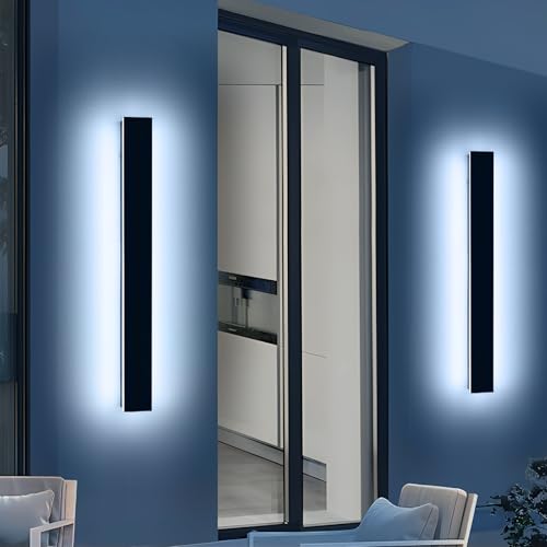 Image of 2 Pack 47.2inch Long Linear Outdoor Wall Light, 6000K Cold White Modern Wall Mounted Sconce, IP65 Waterproof, 42W, Black Exterior Lighting Fixture for Garage, Patio, Porch, Garden