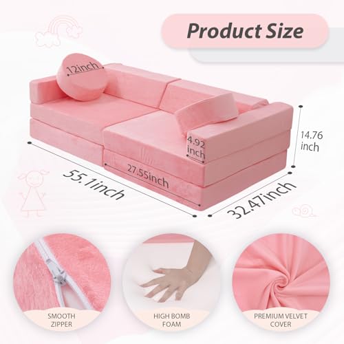 HOMFINE-16pcs-Modular-Kids-Play-Couch-Kids-Couch-Sofa-for-Children-Bedroom-and-Playroom-Furniture-for-Toddlers-Convertible-Foam-and-Floor-Cushion-for-Boys-and-Girls-Bright-Pink HOMFINE 16pcs Modular Kids Play Couch Kids Couch Sofa for Children Bedroom and Playroom Furniture for Toddlers Convertible Foam and Floor Cushion for Boys and Girls Bright Pink