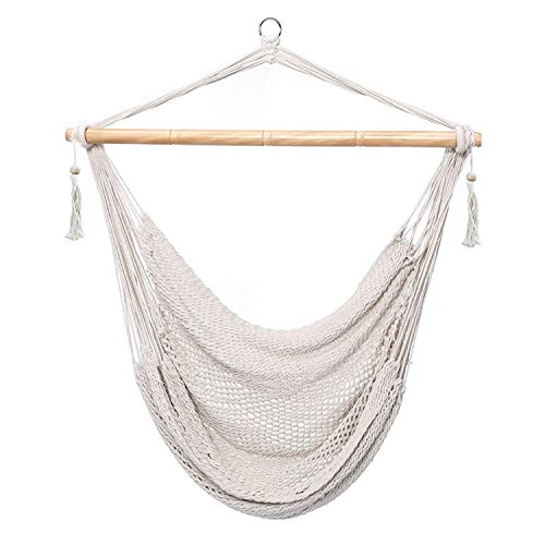 CCTRO Mesh Hammock Net Chair Swing, Hanging Rope Netted Soft Cotton Mayan Hammock Chair Swing Seat Porch Chair for Yard Bedroom Patio Porch Indoor Outdoor, 300 lbs Weight Capacity