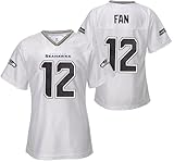Outerstuff Fan 12 Seattle Seahawks #12 White Girls Youth 4-16 Fashion Glitter Trim Player Jersey (Medium 7-8)
