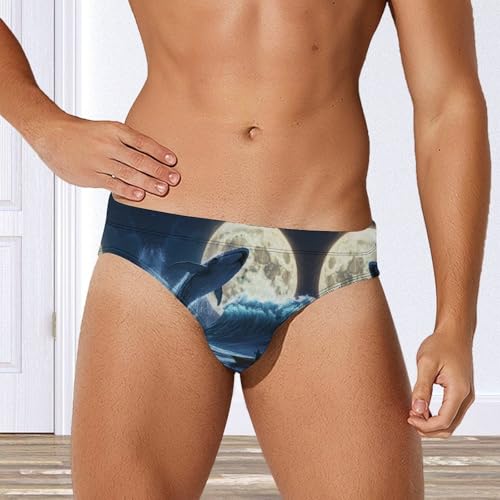 Whale Moon Men's Swimming Trunks Briefs Beach Swimwear Low Rise Bikini Swimsuit Print Bathing Suit4