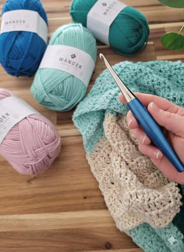 Image of Furls Crochet Hook, Odyssey Blue, Nickel Plated Tip for Effortless Glide, Ergonomic Handle Crochet Hooks 7 inch (Odyssey Blue, M - 8.00MM)