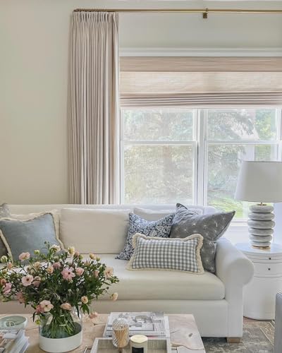Image of TWOPAGES Natural Cordless Ramie Bamboo Shade for Kitchen Windows No Drill Custom Made Roman Blind Light Filtering Blackout Roman Window Shade, Marble White, 1 Piece