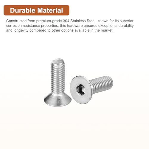 Image of DTGN M5-0.8 x 16mm Flat Head Socket Cap Screws, 100 Pack 304 Stainless Steel Hex Socket Flat Head Screws, Full Thread, Countersunk Bolts