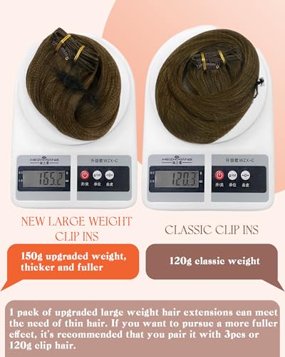 Image of Sunny Hair Clip in Hair Extensions Real Human Hair Natural Light Brown | 28 Inch 165g Remy Human Hair Extensions Clip ins for Women Extra Long Hair with Fuller Volume for Special Occasions