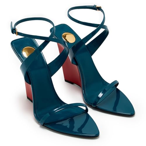 Wedge Sandals for Women Strappy Wedge Heels Pointed Open Toe Heeled Sandals Buckle Ankle Strap Pumps Sexy Wedding Dress Shoes(red,8.5)4