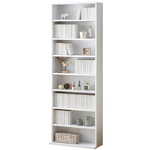 Iris Ohyama CORK-1860 Bookshelf Large Capacity Slim Width 23.6 x Depth 9.1 x Height 70.9 inches (59.8 x 23 x 180 cm) 8 Tiers Movable Shelf Open Rack Assembly White