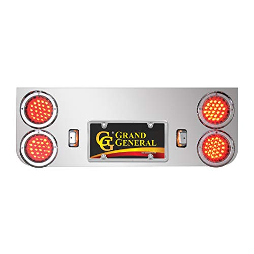 GG Grand General 91095 Stainless Steel Rear Panel with 4 inches Red LED Light and Chrome Plastic Rim with Visor