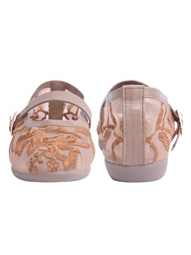 Image of Shoetopia Women's Embroidered Belly Shoes - Soft Comfortable Flats with Adjustable Strap | Traditional Floral Design for Casual & Ethnic Footwear